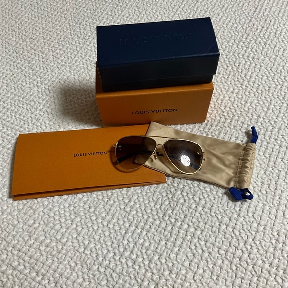 Louis Vuitton Gold and Brown Aviator Sunglasses main image 11